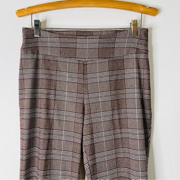 New Directions brown white burgundy plaid preppy stretchy pants 8 - Picture 2 of 7